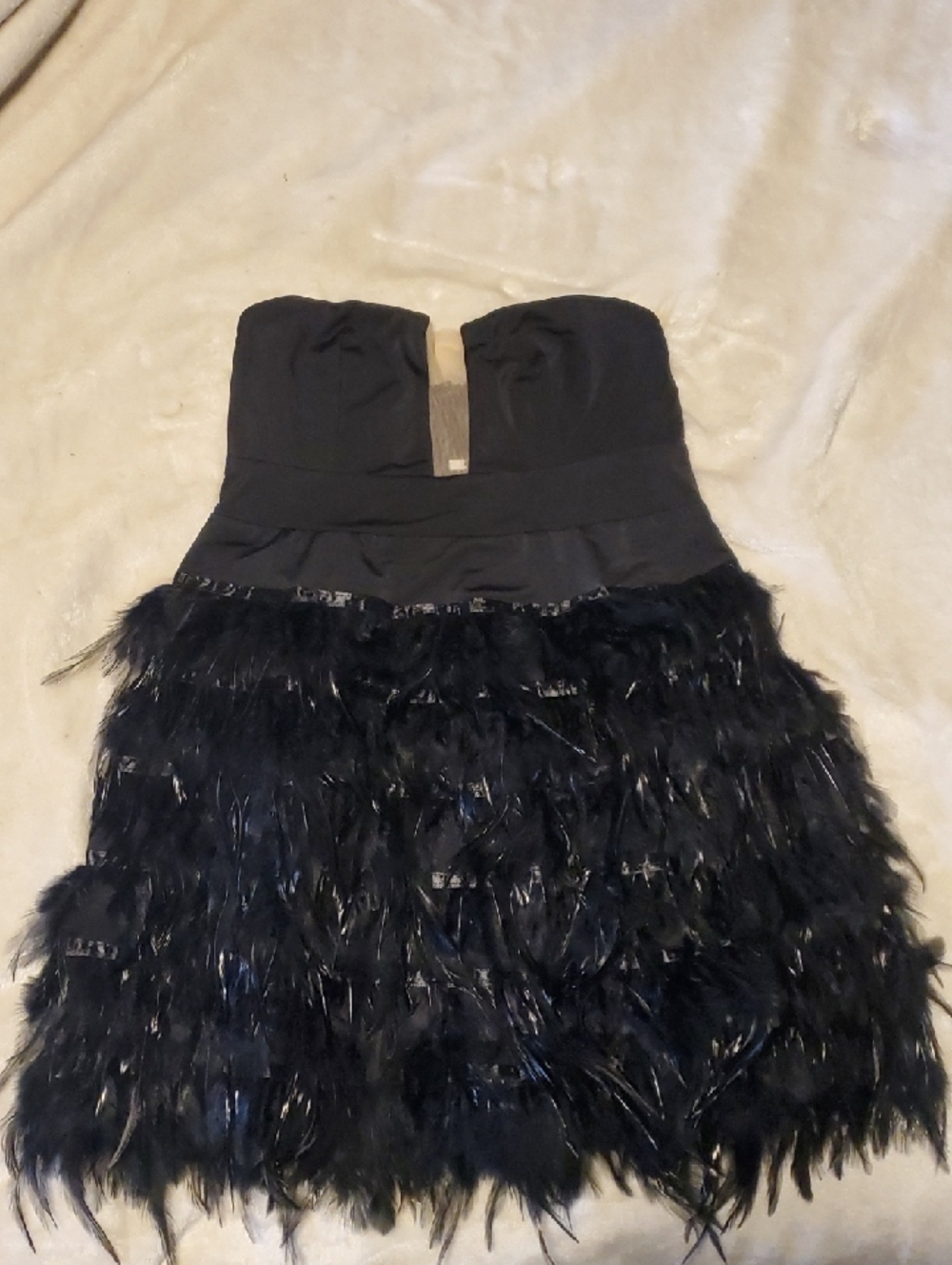 LORAGAL Feather Strapless Mini Dress